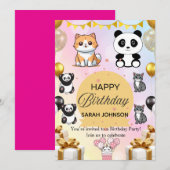 楽しい誕生日パーティーの招待状 | カラフル モダン 招待状 (正面/裏面)