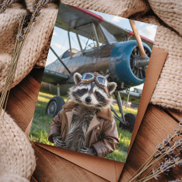 楽しい誕生日プレゼント　タヌキパイロット飛行機 ポストカード