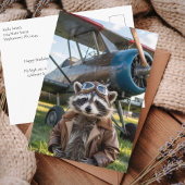 楽しい誕生日プレゼント　タヌキパイロット飛行機 ポストカード