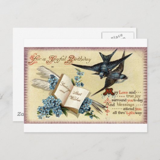楽しい誕生日ヴィンテージ1913レプロ ポストカード (正面/裏面)