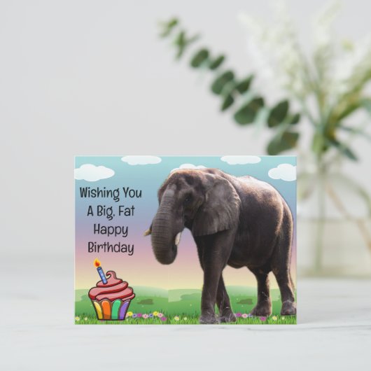 楽しい象の誕生日ポストカード ポストカード (スタンド正面)