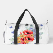 楽しい赤いケシ、ヒマワリと蝶 ダッフルバッグ (裏面)