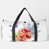 楽しい赤いケシ、ヒマワリと蝶 ダッフルバッグ (裏面)