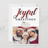 楽しい赤いチェック柄のホリデーグリーティングフォトカード 招待状 (正面)