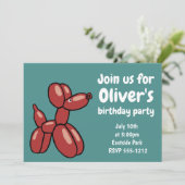 楽しい赤い風船の犬のデザイン 招待状 (スタンド正面)