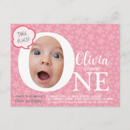 楽しい赤ちゃんのピンクの花の誕生日招待状 ポストカード