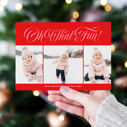 楽しい赤とピンクのクリスマスカード(3枚の写真入り) シーズンカード
