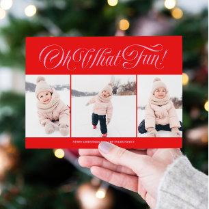 楽しい赤とピンクのクリスマスカード(3枚の写真入り) シーズンカード