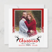 楽しい赤と白の雪の結晶の夫婦写真 シーズンカード (裏面)