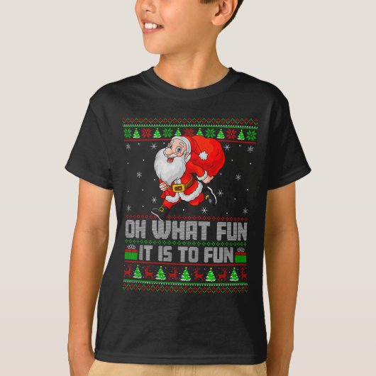 楽しい走るサンタのランニング クリスマスのユーモアあるデザイン Tシャツ (正面)