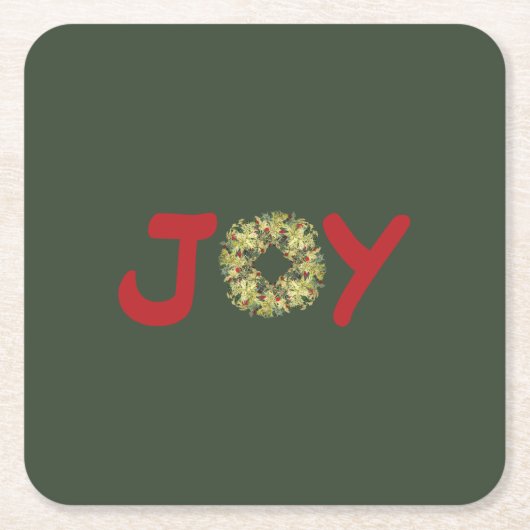 楽しい軽い心のクリスマスリース スクエアペーパーコースター (正面)