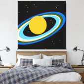 楽しい輝き カラフルな惑星サターン 宇宙で キャンバスプリント (インサイチュ (寝室))