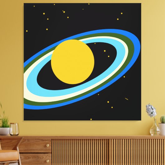 楽しい輝き カラフルな惑星サターン 宇宙で キャンバスプリント (インサイチュ (リビング))