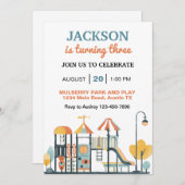 楽しい遊び場の誕生日パーティー 招待状 (正面/裏面)