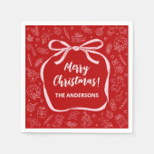 楽しい遊び心のある手描きのリボン クリスマス スタンダードカクテルナプキン (正面)