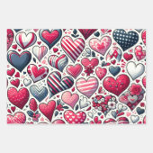 楽しい配列のハートバレンタインデー ラッピングペーパーシート (正面3)