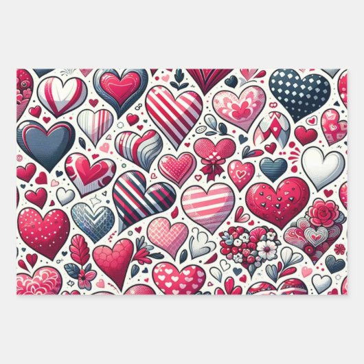 楽しい配列のハートバレンタインデー ラッピングペーパーシート (正面3)