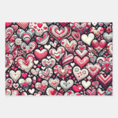 楽しい配列のハートバレンタインデー ラッピングペーパーシート (正面)