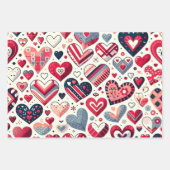 楽しい配列のハートバレンタインデー ラッピングペーパーシート (正面3)