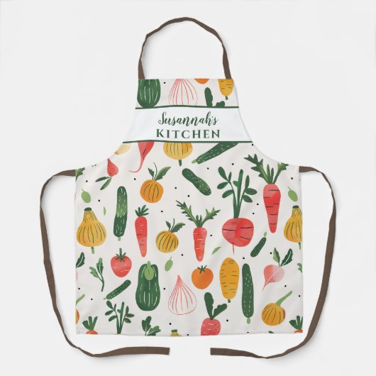 楽しい野菜イラストウーマン エプロン (正面)