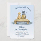 楽しい釣りの青い1歳の誕生日 招待状 (正面)