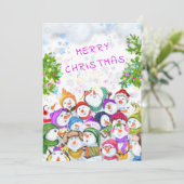楽しい雪だるまのパーティー 面白いクリスマスカード (スタンド正面)