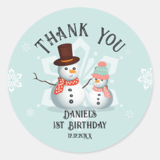 楽しい雪だるまの誕生日 ラウンドシール