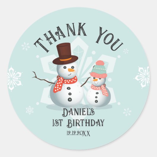 楽しい雪だるまの誕生日 ラウンドシール (正面)