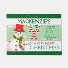 楽しい雪だるまの部屋 子供部屋用｜緑のクリスマスツリーが２つ ドアマット