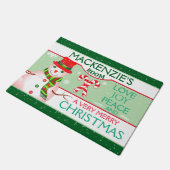 楽しい雪だるまの部屋 子供部屋用|緑のクリスマスツリーが2つ ドアマット (アングル)
