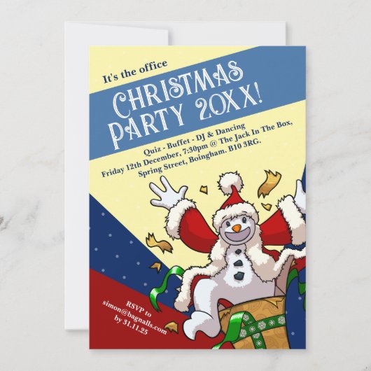 楽しい雪だるまサンタ クリスマスパーティー + 年 招待状 (正面)