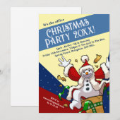 楽しい雪だるまサンタ クリスマスパーティー + 年 招待状 (正面/裏面)