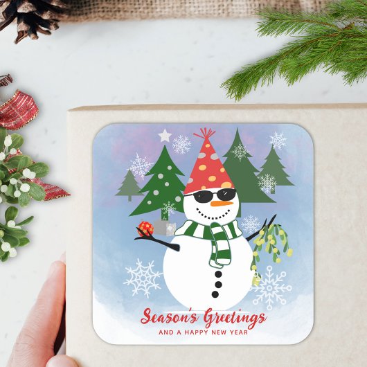 楽しい雪だるま クリスマス ホリデー ギフト スクエアシール