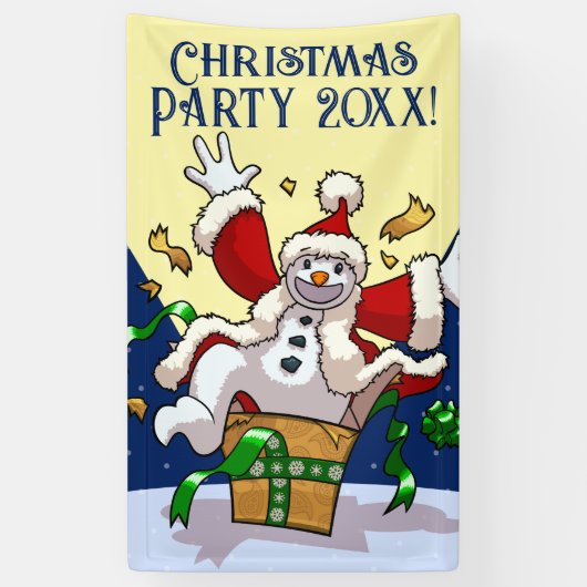 楽しい雪だるま サンタ クリスマスパーティー + 年 横断幕 (縦)