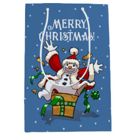 楽しい雪だるま メリークリスマス サプライズ カートゥーン ミディアムペーパーバッグ