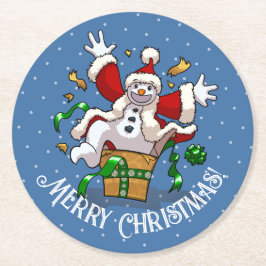 楽しい雪だるま メリークリスマス サプライズ カートゥーン ラウンドペーパーコースター