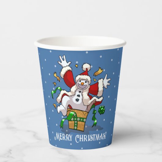 楽しい雪だるま メリークリスマス サプライズ カートゥーン 紙コップ (正面)