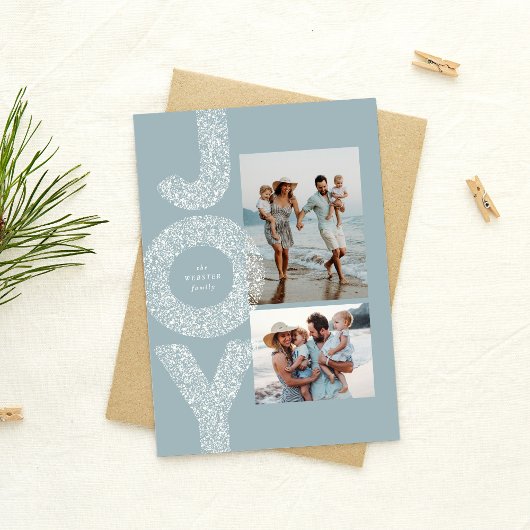 楽しい雪の斑点の青い2枚の写真のクリスマス シーズンカード