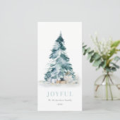 楽しい雪の水彩画の松のクリスマスツリーの贈り物 シーズンカード (スタンド正面)