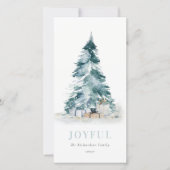 楽しい雪の水彩画の松のクリスマスツリーの贈り物 シーズンカード (正面)