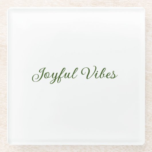 楽しい雰囲気クリスマスグリーンの休日の家族の名前 ガラスコースター (正面)