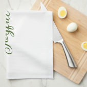 楽しい雰囲気クリスマスグリーンの休日の家族の名前 キッチンタオル (四つ折り)