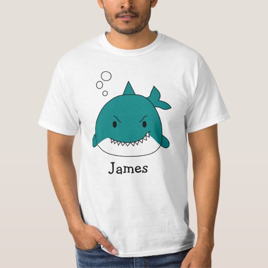 楽しい青いサメのカスタマイズ Tシャツ (正面)