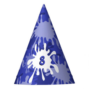 楽しい青いペンキのしぶき 8歳の誕生日ペーパー パーティーハット
