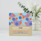 楽しい青い泡のドット写真の男の子の1歳の誕生日パーティー 招待状 (スタンド正面)