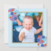 楽しい青い泡のドット写真の男の子の1歳の誕生日パーティー 招待状 (裏面)