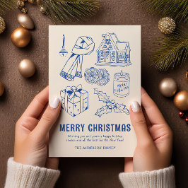 楽しい青い落書きの非写真クリスマス シーズンカード