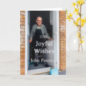 楽しい願いと名前と写真と男性と休日と年とシンプル カード (黄色い花)