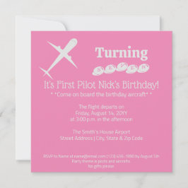 楽しい飛行機パイロット子供の誕生日パーティー ピンク 招待状
