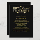 楽しい食べクリスマスパーティー|金ゴールドグリッター 招待状 (正面/裏面)